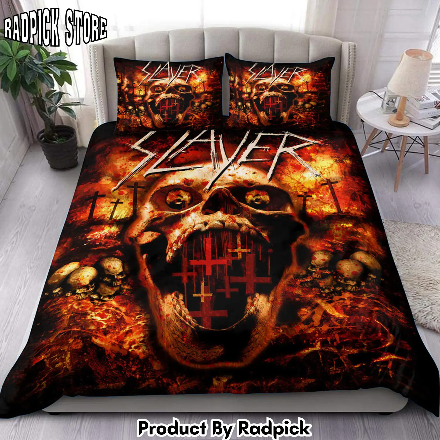 Radpick slayer skull all over printed bedding set q080605 rp3272284